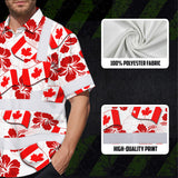 Hi Vis Hawaiian Shirt Reflective Tapes Red Canada Flag Flower 3 Custom Name Safety Workwear For Mechanics, Workers, Truckers, Operators