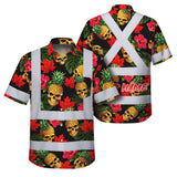 Hi Vis Hawaiian Shirt Reflective Tapes Tropical Canada Flower Custom Name Safety Workwear For Mechanics, Workers, Truckers, Operators