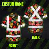 Hi Vis Hawaiian Shirt Reflective Tapes Tropical Canada Flower Custom Name Safety Workwear For Mechanics, Workers, Truckers, Operators