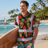 Hi Vis Hawaiian Shirt Reflective Tapes Tropical Canada Flower Custom Name Safety Workwear For Mechanics, Workers, Truckers, Operators