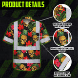 Hi Vis Hawaiian Shirt Reflective Tapes Tropical Canada Flower Custom Name Safety Workwear For Mechanics, Workers, Truckers, Operators