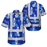 Hi Vis Hawaiian Shirt Reflective Tapes Blue Surfboard Flower Sea Pattern Custom Name Safety Workwear For Mechanics, Workers, Truckers, Operators