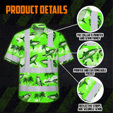 Hi Vis Hawaiian Shirt Reflective Tapes Green Neon Shark Sea Pattern Custom Name Safety Workwear For Mechanics, Workers, Truckers, Operators