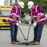 Hi Vis Hawaiian Shirt Reflective Tapes Pink Camo Shark Sea Pattern Custom Name Safety Workwear For Mechanics, Workers, Truckers, Operators