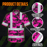 Hi Vis Hawaiian Shirt Reflective Tapes Pink Camo Shark Sea Pattern Custom Name Safety Workwear For Mechanics, Workers, Truckers, Operators