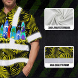 Hi Vis Hawaiian Shirt Reflective Tapes Yellow Surfboard Flower Sea Pattern Custom Name Safety Workwear For Mechanics, Workers, Truckers, Operators
