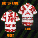 Hi Vis Hawaiian Shirt Reflective Tapes Red White Canada Flag Custom Name Safety Workwear For Mechanics, Workers, Truckers, Operators