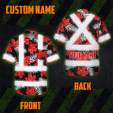 Hi Vis Hawaiian Shirt Reflective Tapes Red White Canada Flag 2 Custom Name Safety Workwear For Mechanics, Workers, Truckers, Operators