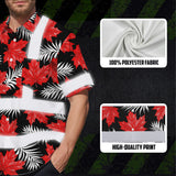 Hi Vis Hawaiian Shirt Reflective Tapes Red White Canada Flag 2 Custom Name Safety Workwear For Mechanics, Workers, Truckers, Operators