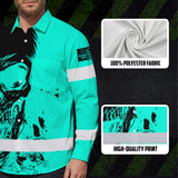 Hi Vis Hawaiian Long Sleeve Shirt Reflective Mint Neon Skull Custom Name Safety Workwear For Runners, Cyclists, Skull Lover