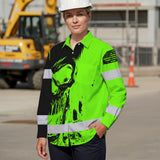 Hi Vis Hawaiian Long Sleeve Shirt Reflective Green Neon And Black Skull Custom Name Safety Workwear For Runners, Skull Lover