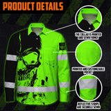 Hi Vis Hawaiian Long Sleeve Shirt Reflective Green Neon And Black Skull Custom Name Safety Workwear For Runners, Skull Lover