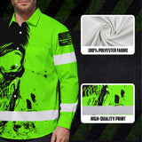 Hi Vis Hawaiian Long Sleeve Shirt Reflective Green Neon And Black Skull Custom Name Safety Workwear For Runners, Skull Lover