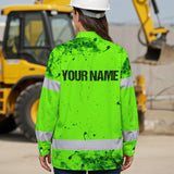 Hi Vis Hawaiian Long Sleeve Shirt Reflective Green Neon Vintage Skull Custom Name Safety Workwear For Runners, Skull Lover