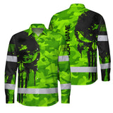 Hi Vis Hawaiian Long Sleeve Shirt Reflective Camo And Skull Custom Name Safety Workwear For Runners, Cyclists, Skull Lover