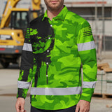 Hi Vis Hawaiian Long Sleeve Shirt Reflective Camo And Skull Custom Name Safety Workwear For Runners, Cyclists, Skull Lover