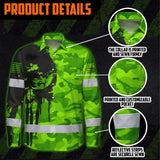 Hi Vis Hawaiian Long Sleeve Shirt Reflective Camo And Skull Custom Name Safety Workwear For Runners, Cyclists, Skull Lover