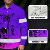 Violet Neon Skull With Butterfly Hi Vis Hawaiian Long Sleeve Shirt - Personalized for Safety Workwear
