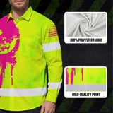 Hi Vis Hawaiian Long Sleeve Shirt Reflective Green And Orange Skull Custom Name Safety Workwear For Runners, Cyclists, Skull Lover