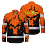 High Visibility Hawaiian Long Sleeve Shirt Reflective Orange Neon Skull Custom Name Safety Workwear For Workers, Runners, Truckers, Skull Lovers