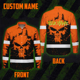 High Visibility Hawaiian Long Sleeve Shirt Reflective Orange Neon Skull Custom Name Safety Workwear For Workers, Runners, Truckers, Skull Lovers