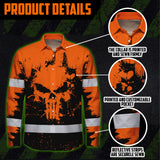 High Visibility Hawaiian Long Sleeve Shirt Reflective Orange Neon Skull Custom Name Safety Workwear For Workers, Runners, Truckers, Skull Lovers