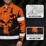 High Visibility Hawaiian Long Sleeve Shirt Reflective Orange Neon Skull Custom Name Safety Workwear For Workers, Runners, Truckers, Skull Lovers