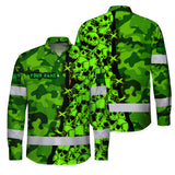 Hi Vis Hawaiian Long Sleeve Shirt Custom Name, Pattern Skull Camo Reflective Safety Workwear For Workers, Runners, Truckers, Skull Lovers