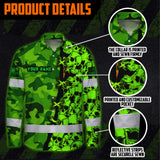 Hi Vis Hawaiian Long Sleeve Shirt Custom Name, Pattern Skull Camo Reflective Safety Workwear For Workers, Runners, Truckers, Skull Lovers