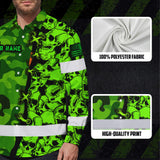 Hi Vis Hawaiian Long Sleeve Shirt Custom Name, Pattern Skull Camo Reflective Safety Workwear For Workers, Runners, Truckers, Skull Lovers