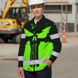 Hi Vis Hawaiian Long Sleeve Shirt Green Neon - Personalized Safety Workwear For Skull Lover, Cyclists, Runners