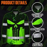 Hi Vis Hawaiian Long Sleeve Shirt Green Neon - Personalized Safety Workwear For Skull Lover, Cyclists, Runners