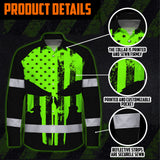 High Visibility Hawaiian Long Sleeve Shirt Green Neon Skull America Flag Custom Name Safety Workwear For Skull Lover