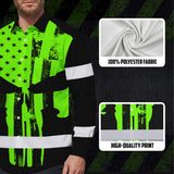 High Visibility Hawaiian Long Sleeve Shirt Green Neon Skull America Flag Custom Name Safety Workwear For Skull Lover