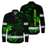 Hi Vis Hawaiian Long Sleeve Shirt Reflective Black Skull Custom Name Safety Workwear For Skull Lover