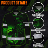 Hi Vis Hawaiian Long Sleeve Shirt Reflective Black Skull Custom Name Safety Workwear For Skull Lover