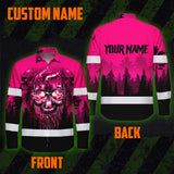 Hi Vis Hawaiian Long Sleeve Shirt Reflective Tapes Skull Pink Neon Workwear Safety For Women Men Worker, Trucker, Operator, Skull Lovers, Drivers, Runne