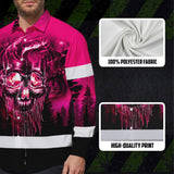 Hi Vis Hawaiian Long Sleeve Shirt Reflective Tapes Skull Pink Neon Workwear Safety For Women Men Worker, Trucker, Operator, Skull Lovers, Drivers, Runne