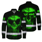 Hi Vis Hawaiian Long Sleeve Shirt Pattern Skull Reflective Safety Workwear For Workers, Runners, Truckers, Skull Lovers