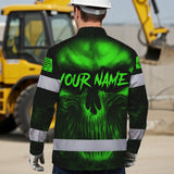 Hi Vis Hawaiian Long Sleeve Shirt Pattern Skull Reflective Safety Workwear For Workers, Runners, Truckers, Skull Lovers