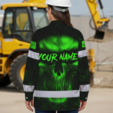 Hi Vis Hawaiian Long Sleeve Shirt Pattern Skull Reflective Safety Workwear For Workers, Runners, Truckers, Skull Lovers