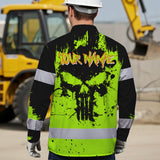 High Visibility Hawaiian Long Sleeve Shirt Reflective Green Neon Skull Custom Name Safety Workwear For Workers, Runners, Truckers, Skull Lovers