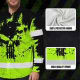 High Visibility Hawaiian Long Sleeve Shirt Reflective Green Neon Skull Custom Name Safety Workwear For Workers, Runners, Truckers, Skull Lovers