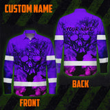 Hi Vis Hawaiian Long Sleeve Shirt With Violet Neon Forest Skull And Custom Name For Safety Workwear