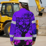 Hi Vis Hawaiian Long Sleeve Shirt With Violet Neon Forest Skull And Custom Name For Safety Workwear