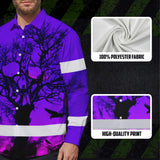 Hi Vis Hawaiian Long Sleeve Shirt With Violet Neon Forest Skull And Custom Name For Safety Workwear
