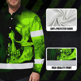 Neon Green Skull Hi Vis Hawaiian Long Sleeve Shirt With Custom Name Designed For Runners, Truckers, And Skull Lovers