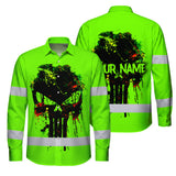 High Visibility Hawaiian Long Sleeve Shirt Green Neon Reflective Paint Plash Skull Custom Name