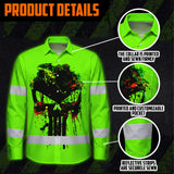 High Visibility Hawaiian Long Sleeve Shirt Green Neon Reflective Paint Plash Skull Custom Name