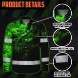 Hi Vis Hawaiian Long Sleeve Shirt For Safety Workwear With Bold Skull Camo In Neon Green And Name Customization